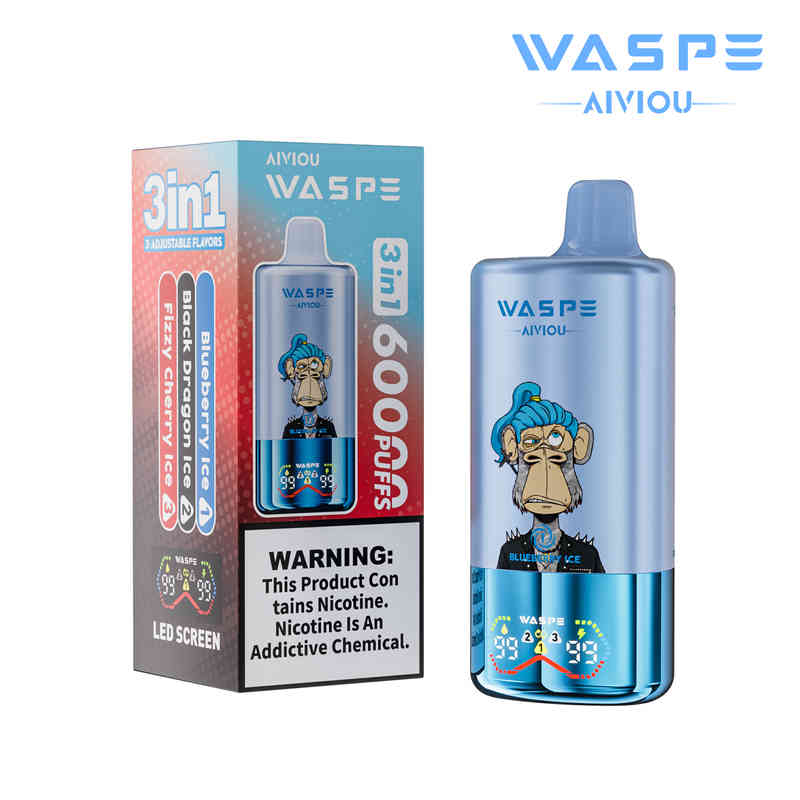 Vape Waspe Blueberry Raspberry + Blueberry Cotton Candy + Double Apple Ice 60k puff