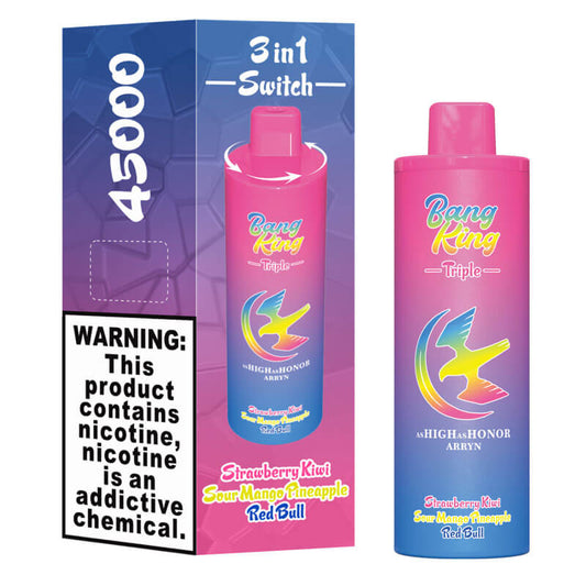 Vape BANG KING Strawberry Kiwi + Sour Mango Pineapple + Red Bull 45K puff