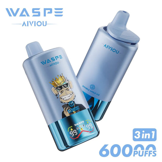 Vape Waspe Blueberry Raspberry + Blueberry Cotton Candy + Double Apple Ice 60k puff